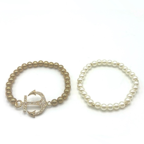 Nautical Anchor Pearl Bead Stretch Bracelet Set - Picture 3 of 3